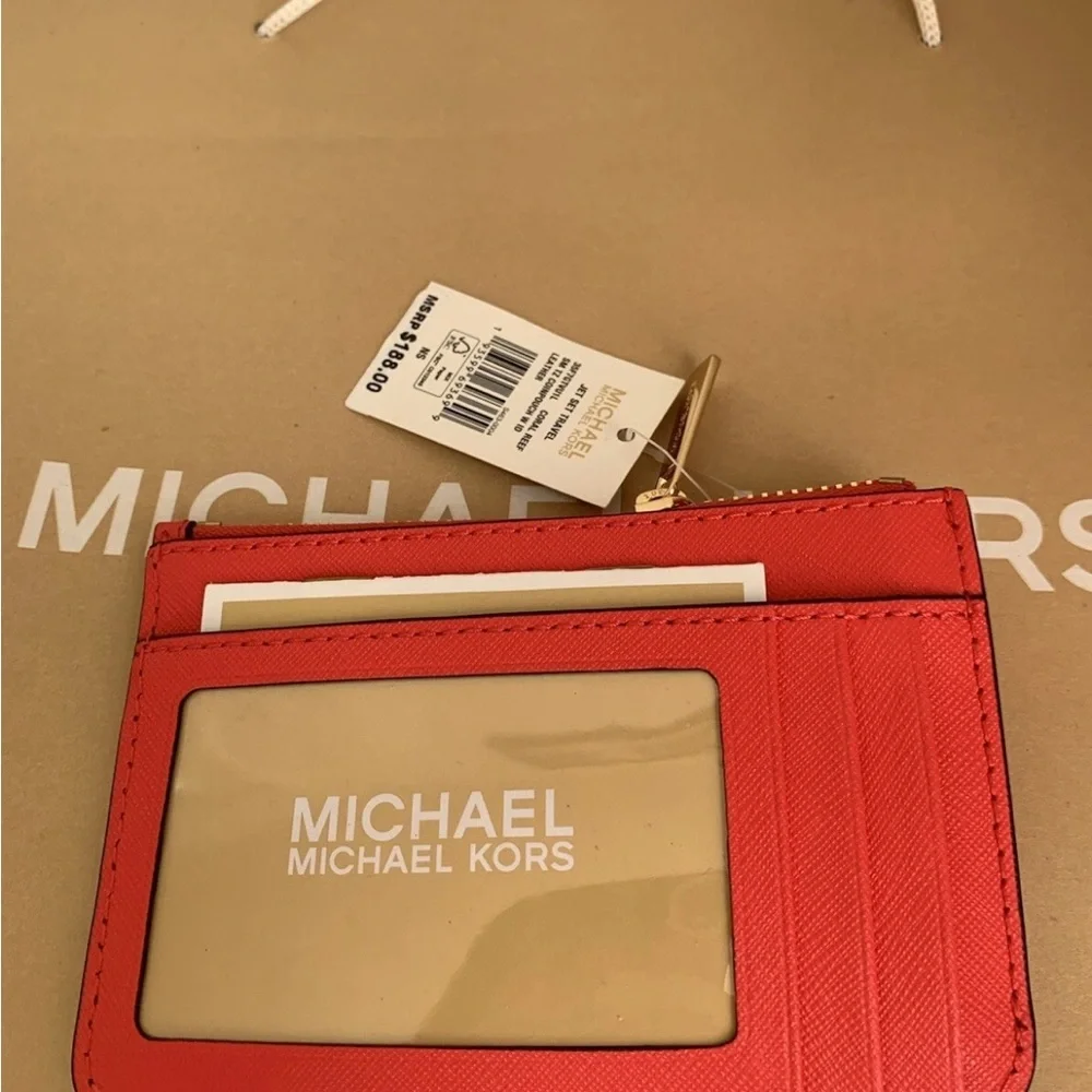 Michael Kors Vibrant Orange Coin Pouch with ID Holder - Picture 2 of 5